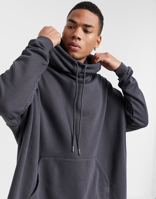 ASOS DESIGN extreme oversized funnel neck hoodie in washed black - ShopStyle