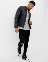Thumbnail for your product : ASOS DESIGN leather racing biker jacket in black