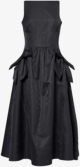 Rebecca Vallance Womens Black Narcissa Bow-Embroidered Taffeta Midi Dress 8