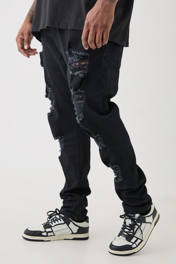Mens Jeans Plus Black Ripped Jeans Boohoo Mens Black Plus Skinny