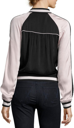 Joie Juanita Floral-Embroidered Bomber Jacket, Black/Pink