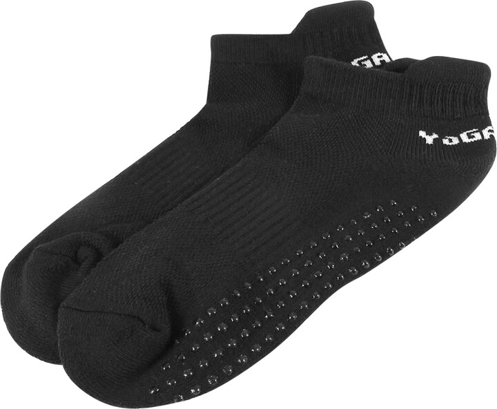 Unique Bargains Anti-slip Resin Dots Yoga Pilates Gym Exercise Socks Pair Black