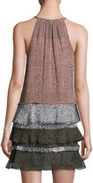Thumbnail for your product : Ramy Brook Leomi Printed Sleeveless Tiered Dress,Terracotta Rose/Black/White
