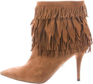Aquazzura Suede Fringe Trim Accent Lace Up Boots Shopstyle