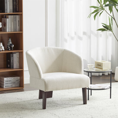 George Oliver Modern Accent Chair with Round Back & Wooden Legs - Mid-Century Inspired Lounge Chair for Living Room, Bedroom, or Office - Soft Fabric Upholstery