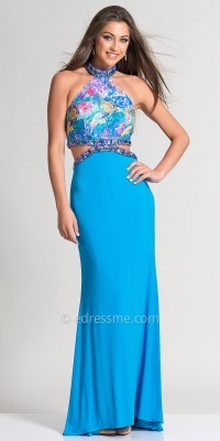 Dave and Johnny Beaded Tropical Print Prom Dress