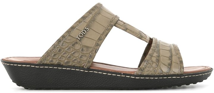 Tod's Croc-Effect Leather Sandals - ShopStyle