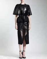 Thumbnail for your product : Alexander McQueen Cape-Sleeve Leather Dress, Black