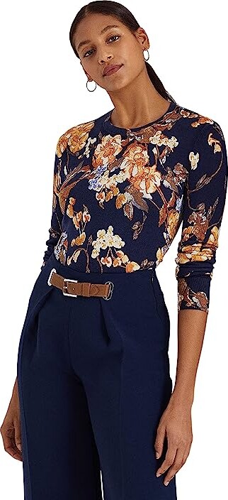 Lauren Ralph Lauren Floral Cotton-Blend Sweater (Navy Multi) Women's  Clothing - ShopStyle