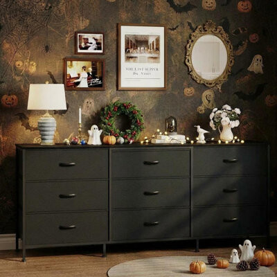 Ebern Designs 63 Inch Dresser TV Stand with 9 Fabric Drawers Large Storage Chest for Bedroom Closet Wide Entertainment Center for 55 65 75 Inch TV Metal Frame &