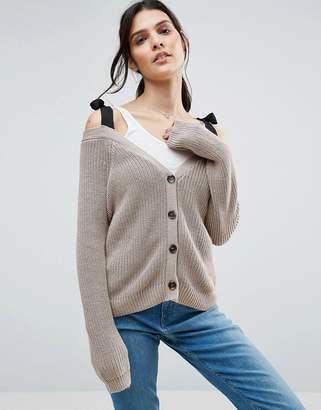 ASOS Cardigan in Boxy Shape with Cold Shoulder Detail