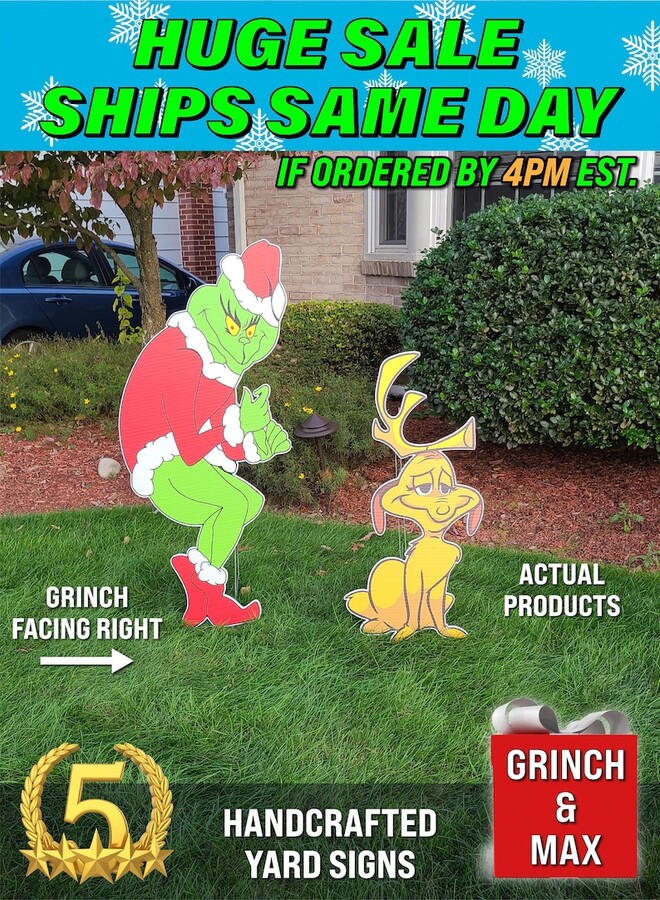 Huge Combo Grinch Stealing Christmas Lights: RIGHT Facing Grinch + Max The Dog - 2 Piece COMBO Yard decorations Fast Free Shipping