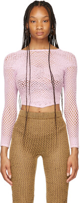 Isa Boulder SSENSE Exclusive Pink Crochet Scan Long Sleeve Sweater