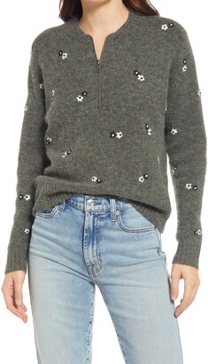 Madewell Embroidered Enfield Half-Zip Sweater