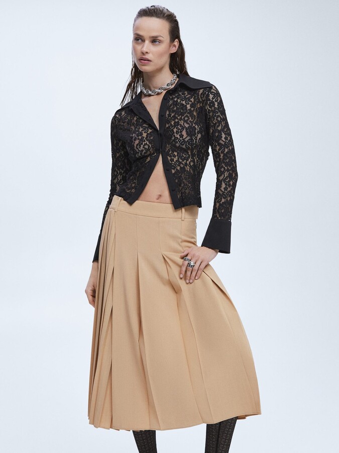 MANGO Tablita Pleated Midi Skirt ShopStyle