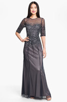 Thumbnail for your product : Adrianna Papell Beaded Illusion Bodice Mesh Gown (Regular & Petite)
