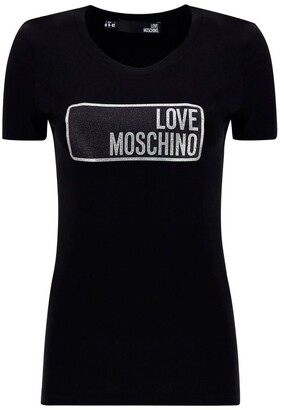 Love Moschino Glitter Logo Printed Crewneck T-Shirt