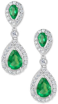 Macy's Emerald (1-3/4 ct. t.w.) and Diamond (5/8 ct. t.w.) Drop Earrings in 14k White Gold