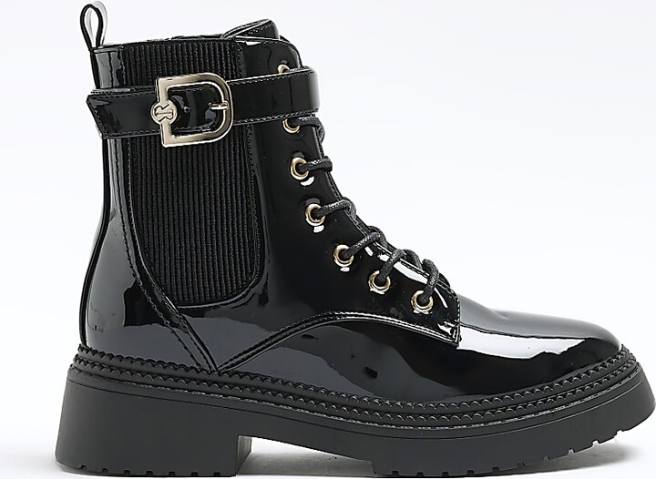 Patent Lace River Island Black Chunky Patent Boots River Island