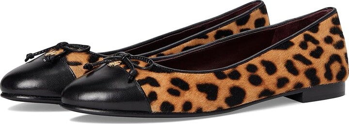 Tory Burch Cap-Toe Ballet Women's Shoes Classic Leopard/Perfect Black : 10 M, Leather