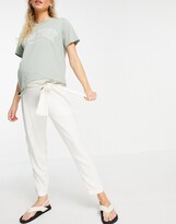 Thumbnail for your product : ASOS Maternity DESIGN Maternity belted tapered linen trousers in cream