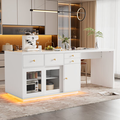 ElasignShopo Kitchen Island With Storage Breakfast Bar Counter - Stationary Table Coffee Bar
