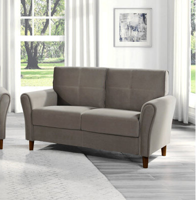 Brown Velvet Upholstery 1Pc Comfort Loveseat Plush Seatbacks Tufted Detail Solid Wood Frame Modern Living Room Furniture