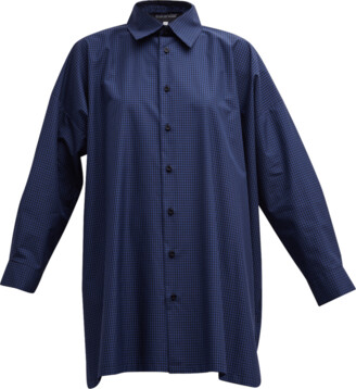 eskandar Wide A-Line Check Shirt with Collar (Long Plus)
