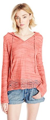 It's Our Time Juniors Long Bell Sleeve Hoodie Pullover W Pointelle Hem