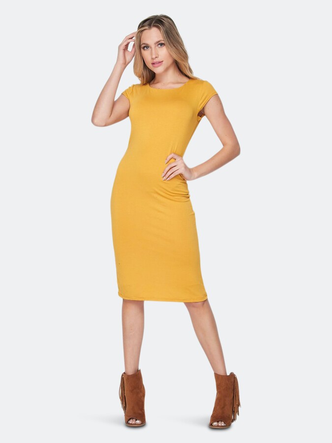 yellow cap sleeve dress