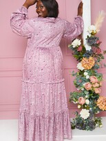 Thumbnail for your product : In The Style Curve In The Style Curve X Stacey Solomon Floral Print Tiered Maxi Dress With Balloon Sleeves - Mauve