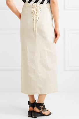 McQ Lace-up Cotton And Linen-blend Denim Midi Skirt - Cream