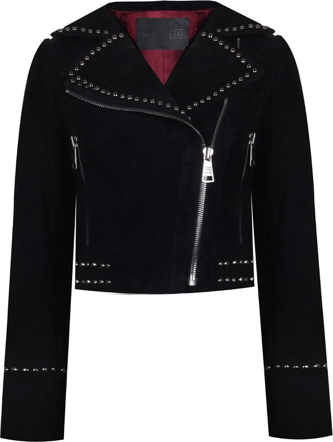 Haze of Monk Women's Black Studded Suede Classic Jacket ShopStyle