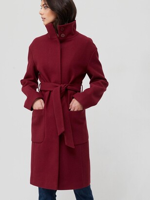 Very Relaxed Funnel Neck Wrap Coat - Plum
