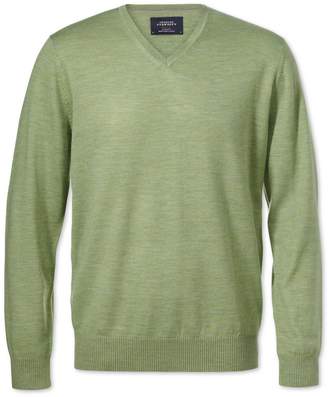 Light Green Merino Wool V-Neck Sweater Size Large by Charles Tyrwhitt