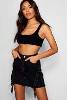 Thumbnail for your product : boohoo Lace-up Front Micro Denim Mini Skirt