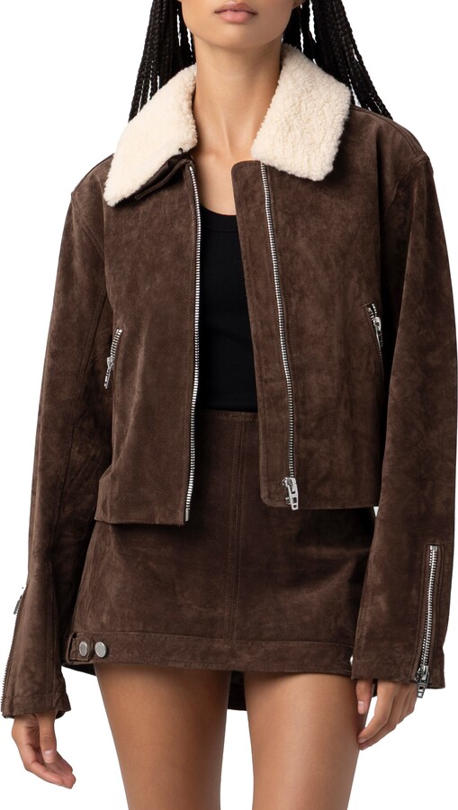 Blank NYC Suede & Faux Shearling Crop Jacket