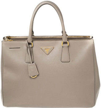 Prada Grey Saffiano Lux Leather Large Double Zip Tote - ShopStyle