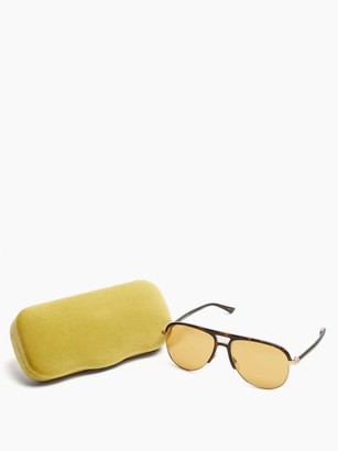 Gucci Aviator Acetate And Metal Sunglasses - Brown