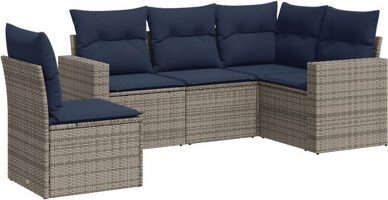 Ebern Designs 5 Piece Patio Sofa Set With Cushions Black Poly Rattan