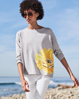 Joan Vass Long-Sleeve Flower Intarsia Cotton Sweater