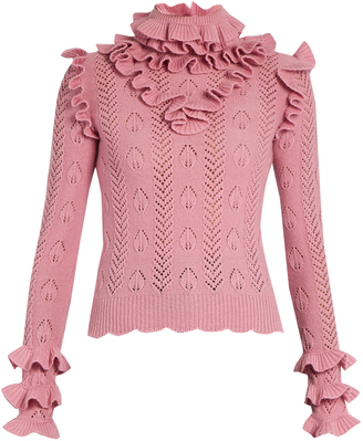 Gucci Ruffle-trimmed pointelle-knit wool sweater