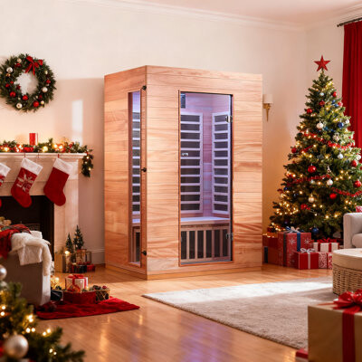 royal saunas hongyuan Hongyuan 1 Single Person Indoor Bluetooth Low EMF FAR Infrared Sauna In Okoume & Hemlock Wood