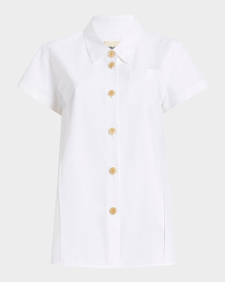 KHAITE Keefe Short-Sleeve Button-Down Shirt