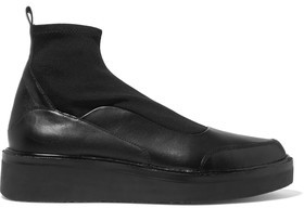 DKNY Karen Stretch Knit-Paneled Leather Ankle Boots
