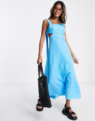 Topshop premium contrast strap cut out midi dress in cobalt blue - ShopStyle