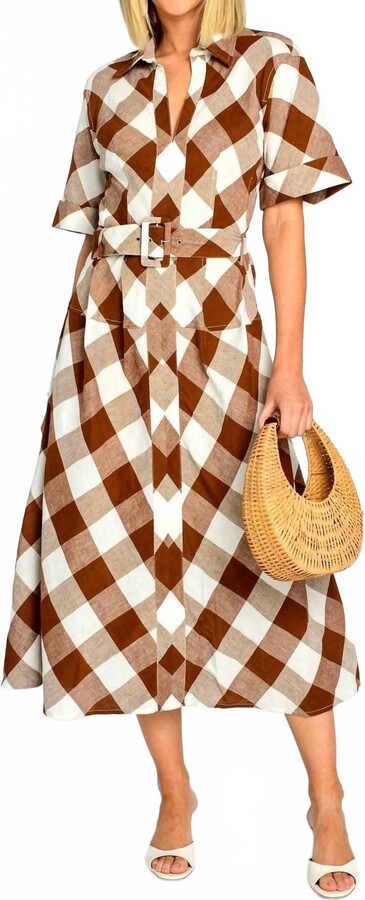 Elizabeth and James Collins Midi Dress In Brown Gingham