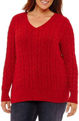 ST. JOHN'S BAY Long Sleeve V Neck Pullover Sweater - Plus