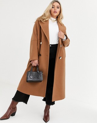 ASOS DESIGN Curve longline textured coat with mixed buttons in stone