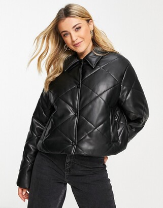 ASOS DESIGN quilted faux leather jacket in black